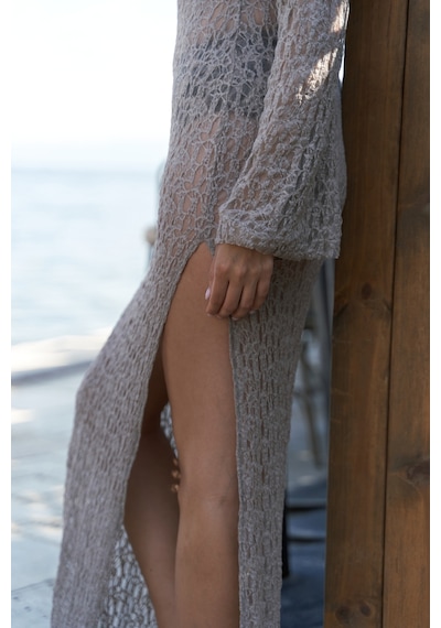 Mai Collection Mai Studios Co. Caroline Dantelli Vizon Uzun Elbise Vizon