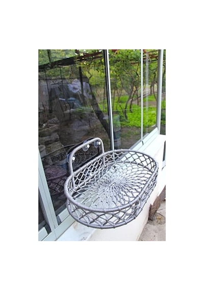 Monte Edilebilir Macrame Kedi Hamağı, Gri Renk Açık Gri