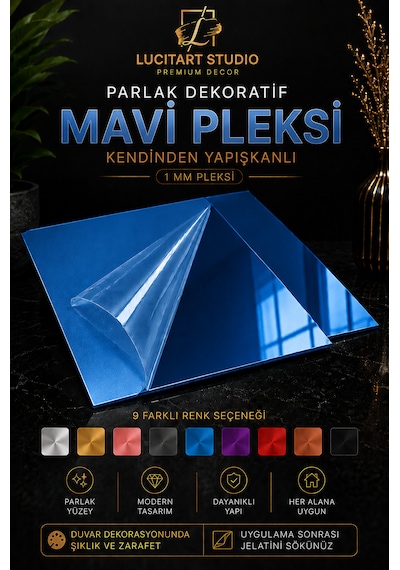 10 Adet 1mm Dekoratif Mavi Gümüş Pleksi - 10x10, 15x15, 20x20, 25x25, 30x30, 35x35, 40x40 Cm Kendinden Yapışkanlı Duvar Dekorasyonu Ürünü Pleksi Ayna Beklentisiyle Almayınız