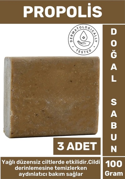 Özel Üretim Doğal Cilt Temizleyici Parlatıcı Nem Dengeleyici Propolis Sabunu 3 Adet