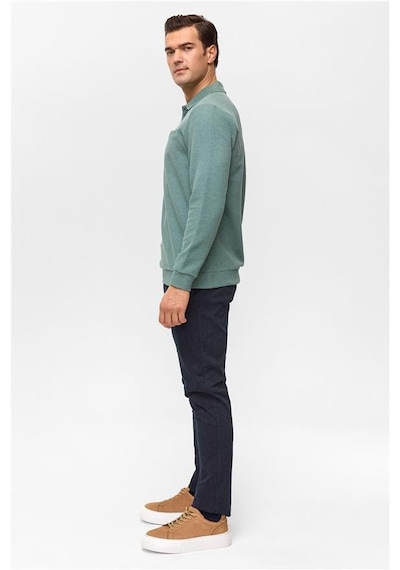 Süvari Haki Regular Armürlü Polo Yaka Sweatshirt Haki