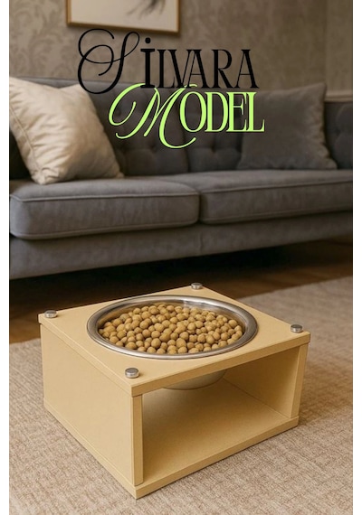 Reyo Ok-ay Store Silvara Modern Ahşap Kedi Ve Köpek Mama Standı Mama Ve Su Kabı Krem