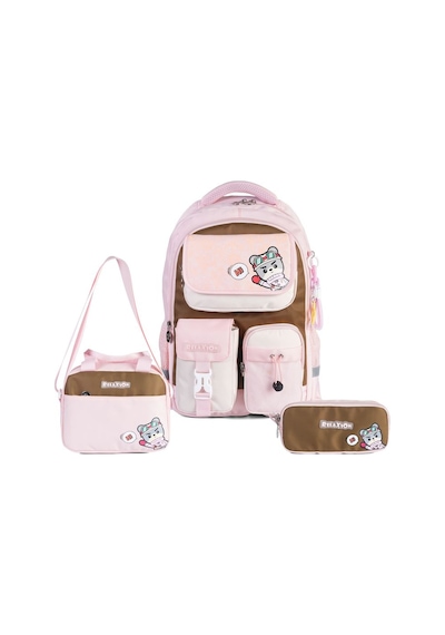 Rlx-1812 3'lü Set Çocuk İlkokul Çantası Kalemlikli Beslenme Çantalı Sırt Çantası Pembe