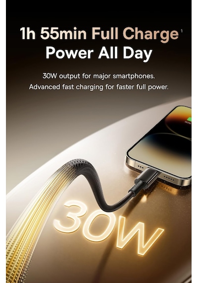Tungsten Gold Air 30w Type-c To Lightning İp Hızlı Şarj Ve Veri Aktarım Kablosu, Pd Destekli Örgülü Kopmaz Yapı, İphone Ve İpad Uyumlu, 1.2 Metre, Cluster Siyah