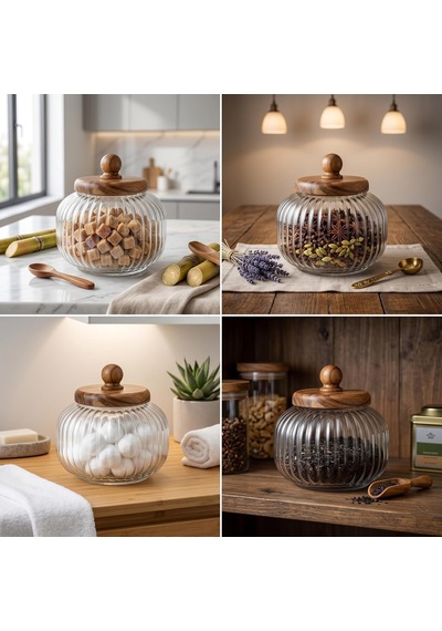 Akasya Ahşap Kapaklı Borosilikat Cam Kavanoz - Vakumlu Contalı Hava Sızdırmaz Erzak Saklama Kabı 950 Ml, 1200 Ml, 1500 Ml Boy Seçenekli 1500ml Çok Renkli