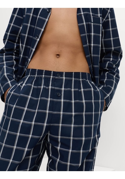 Marks & Spencer Saf Pamuklu Kareli Pijama Takımı T07004777 Lacivert