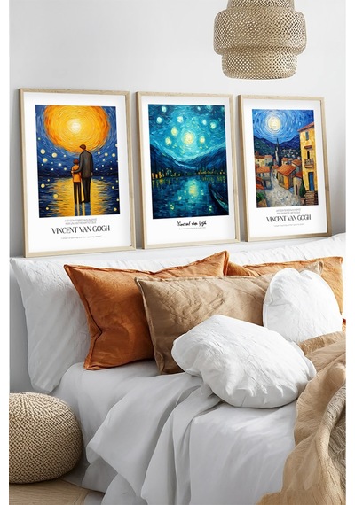 Huhuli Ahşap Çerçeveli Vincent Van Gogh Tablo Seti Huhu529