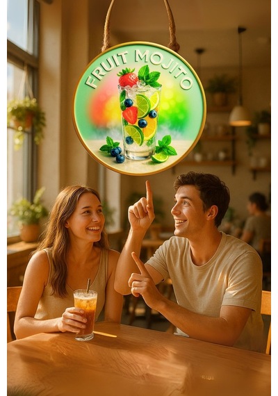 Fruit Mojito Temalı Kapı Süsü Tablosu, Meyveli Uv Baskılı Ferahlatıcı Cafe Restoran Duvar Dekoru
