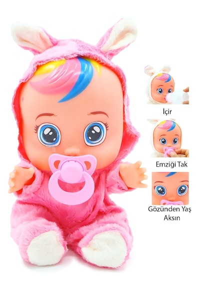 Ağlayan Ve Konuşan Et Bebek 20 Cm Su İçen Bebek Oyuncağı 3+ Yaş Pembe