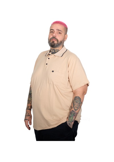 Mode Xl Büyük Beden Erkek Likralı Süprem Cepli Polo Yaka T-shirt 21558 Bej Bej