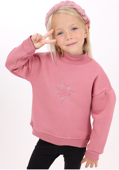 Kız Çocuk Relax Fit Dik Yaka Düşük Omuz Kolu Büzgülü Sweatshirt - 3 İplik Şardonlu Gülkurusu Kız Çocuk Relax Fit Dik Yaka Düşük Omuz Kolu Büzgülü Sweatshirt - 3 İplik Şardonlu Gülkurusu