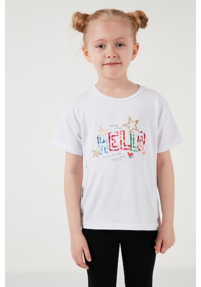 Lela Pamuklu Bisiklet Yaka Kısa Kollu Taytlı Alt-Üst Kız Çocuk Takım 6212001 Beyaz
