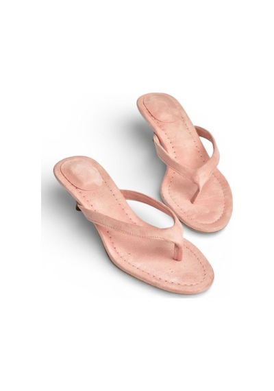 Fox Shoes Y518342802 Pudra Süet Parmak Arası Kısa Topuklu Kadın Terlik Pudra
