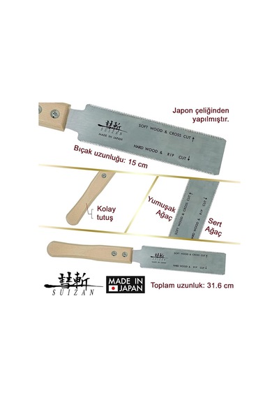 Suizan Mini Ryoba Japon Testeresi Çift Taraflı 15 Cm Ahşap Saplı