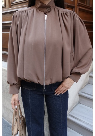 Kechi Woman Linda Twill Kumaş Çift Fermuarlı Astarlı Ceket Camel