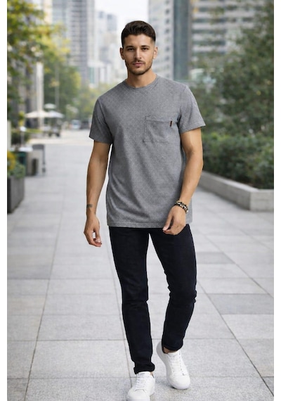 Alexandergardı Cep Detaylı Desenli T-shirt Gri