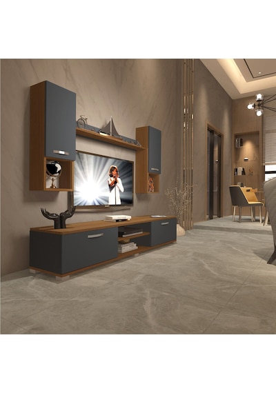 Decoraktiv Eko 5da Mdf Dvd Tv Ünitesi Tv Sehpası Ceviz - Antrasit