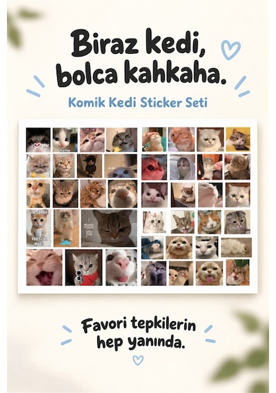 Kedi Sticker Seti 42 Adet Sevimli Kedi Çıkartmaları Laptop, Defter, Telefon Çok Renkli
