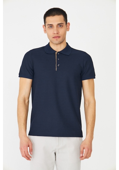 Lacivert Modern Kesim Polo Yaka Erkek T-shirt Laci