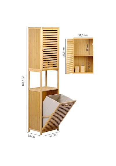 Digithome Bambu Kirli Sepetli 1 Raflı Kapaklı Banyo Dolabı Banyo Düzenleyici Çamaşır Sepeti Organizer Db-0010 Kahverengi