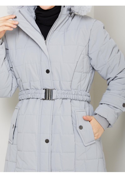 Eslemnur Nova Kumaş Şişme Mont 100cm Gri