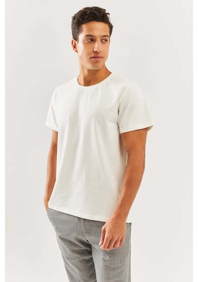 Erkek Oversize Rahat %100 Pamuklu Penye Bisiklet Yaka Kısa Kol Basic T-shirt Classic Collection Beyaz