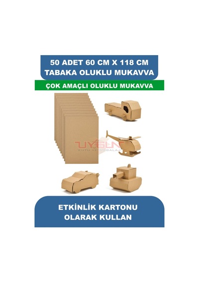 50 Adet 60cm X 118cm Baskısız Tabaka Oluklu Mukavva, Çocuk Etkinlik Kartonu, Maket Kartonu, Kargo Kartonu