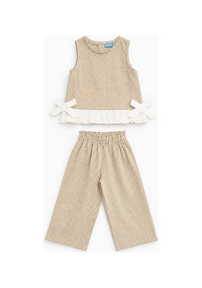 Poala Kids Paris Brown Kareli Takım Kahverengi