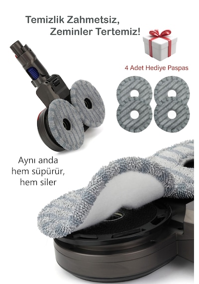 Dyson V7 - V8 - V10 Uyumlu Püskürtmeli Silme Ve Süpürme Başlığı
