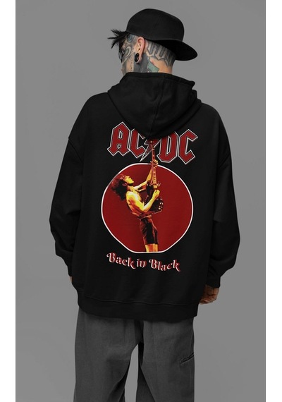 Sevbano Ac Dc Back In Black Müzik Grubu Baskılı Unisex Oversize Tasarım H Siyah