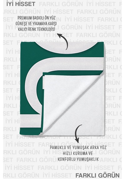 Hello Tipografik Yeşil Beyaz Plaj Havlusu - Minimalist Kalp Detaylı Hızlı Kuruyan Mikrofiber Havlu Sessiz Şafak