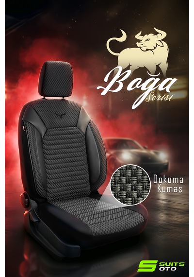 Boğa Serisi Tam Set Dokuma Kumaş Tüm Binek Araçlara Uyumlu Spor Dikiş Oto Koltuk Kılıfı Siyah