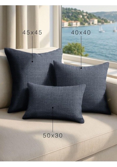 Keten Dokulu Granit Grisi Kırlent Kılıfı, 50x50 Cm, Polyester Diğer