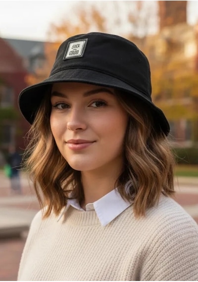 Bay Şapkacı Unisex Yama Detaylı Pamuklu Bucket Balıkçı Şapka Koleksiyonu 8980 Siyah