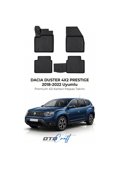 Otocraft Dacia Duster 4x2 Prestige 2018-2022 Araca Özel 4d Karbon Oto Paspas Havuzlu Tam Set