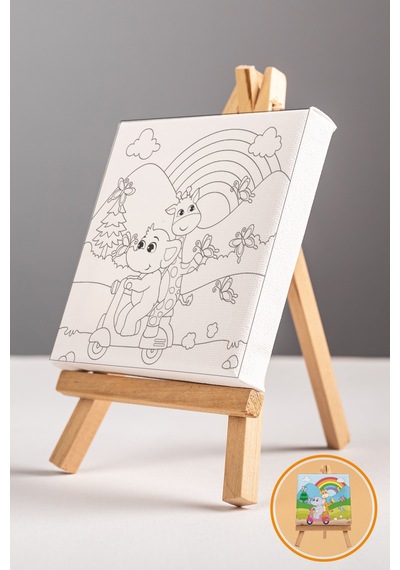 Motosiklet İle Gezen Sevimli Hayvanlar Çocuk Tuval Boyama Seti