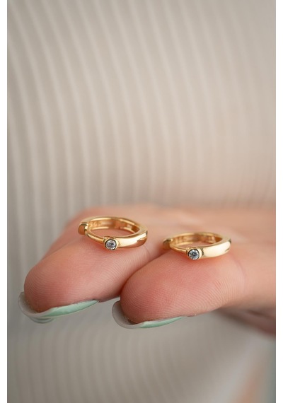 925 Ayar Gümüş Gold Kaplama Tektaş Detay 15 Mm Halka Küpe Altın