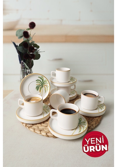 Keramika Bronze Palmiye Stackable Çay Takımı 12 Parça 6 Kişilik Çok Renkli