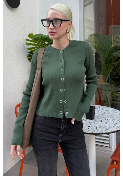 Madmext Yeşil Çıt Kapamalı Triko Kadın Hırka Mg2579 Yeşil