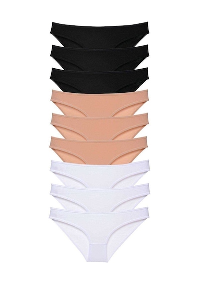 9 Adet Süper Eko Set Likralı Kadın Slip Külot Siyah Ten Beyaz Standart