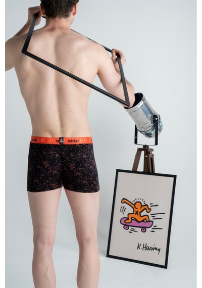 Mercan Desenli Boxer Picasso Baskılı Pamuklu Erkek Boxer Siyah-turuncu
