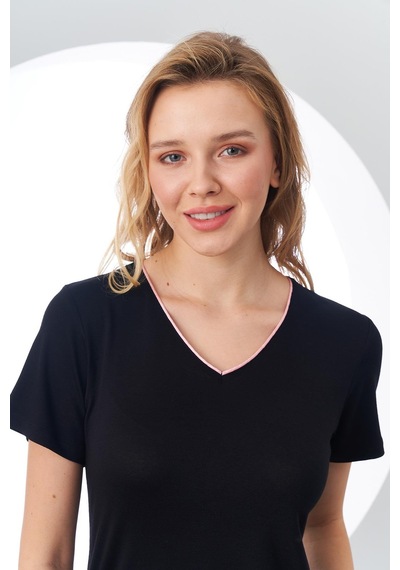 Pjs 24168 Kadın Kısa Kollu V Yaka Desenli Pijama Takım 001