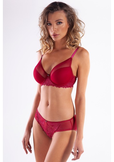 Lenaca Gapara Big Size Plunge Bra, Şarap Rengi Konforlu Ve Şık Sütyen Çok Renkli