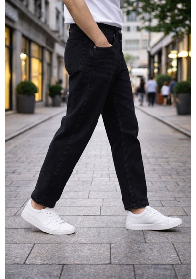 Cedy Denim Dar Paça Erkek Yüksek Bel Kot Pantolon - Salaş Mom Jean C333 Siyah