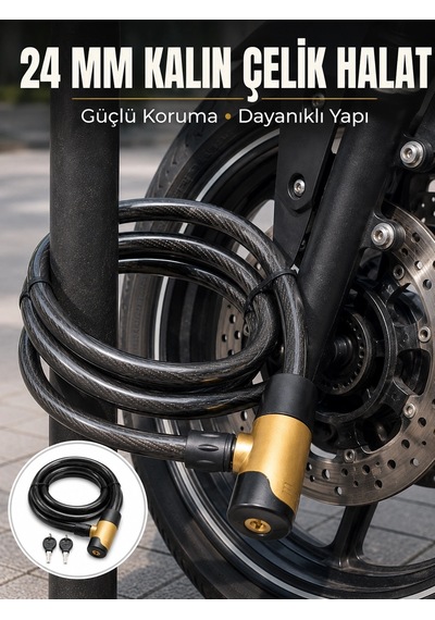 Mey İthalat Güçlü Çelik Halat Yapısıyla Motosiklet, Bisiklet Ve Scooter İçin Güvenli Kilit Diğer