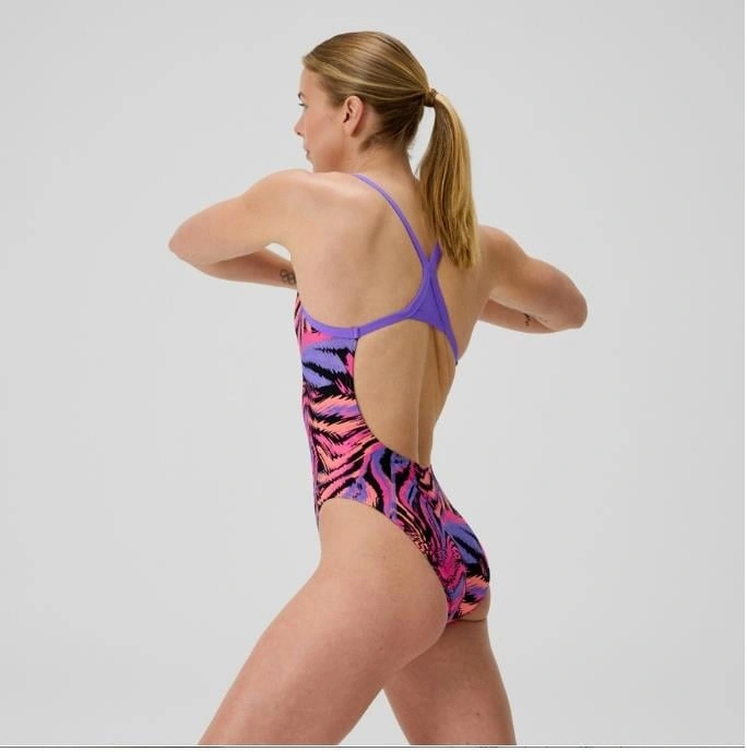 Speedo Printed Turnback Kadın Yüzücü Mayosu Pembe