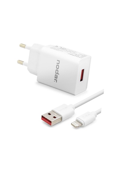 Lightning Hızlı Şarj Seti 12w 2.4a Usb Adaptörlü 1 M Pvc Kablolu Beyaz Nd1001 Evimdeyokyok
