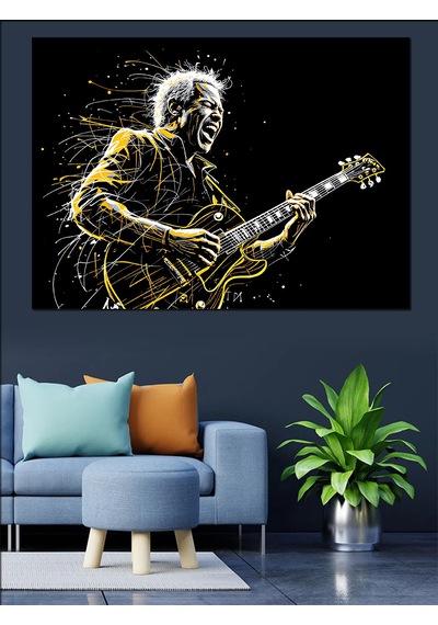Elektro Gitar Çalan Adam Dekoratif Kanvas - Mdf Ahşap Tablo