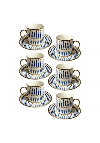 6 Kişilik Minimalist Tasarım Çizgili Türk Kahvesi Fincanı Ve Tabağı -90ml Diğer