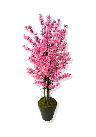 Cihan Çiçekçilik Yapay Ağaç Pembe Bahar Dalı 160 Cm Siyah Saksı Beyaz- Yeşil